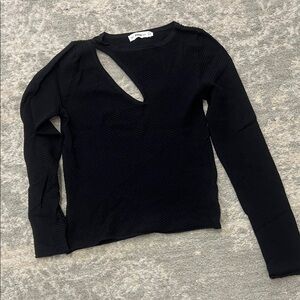 Zara Black Asymmetrical Cut-Out Long Sleeve Top